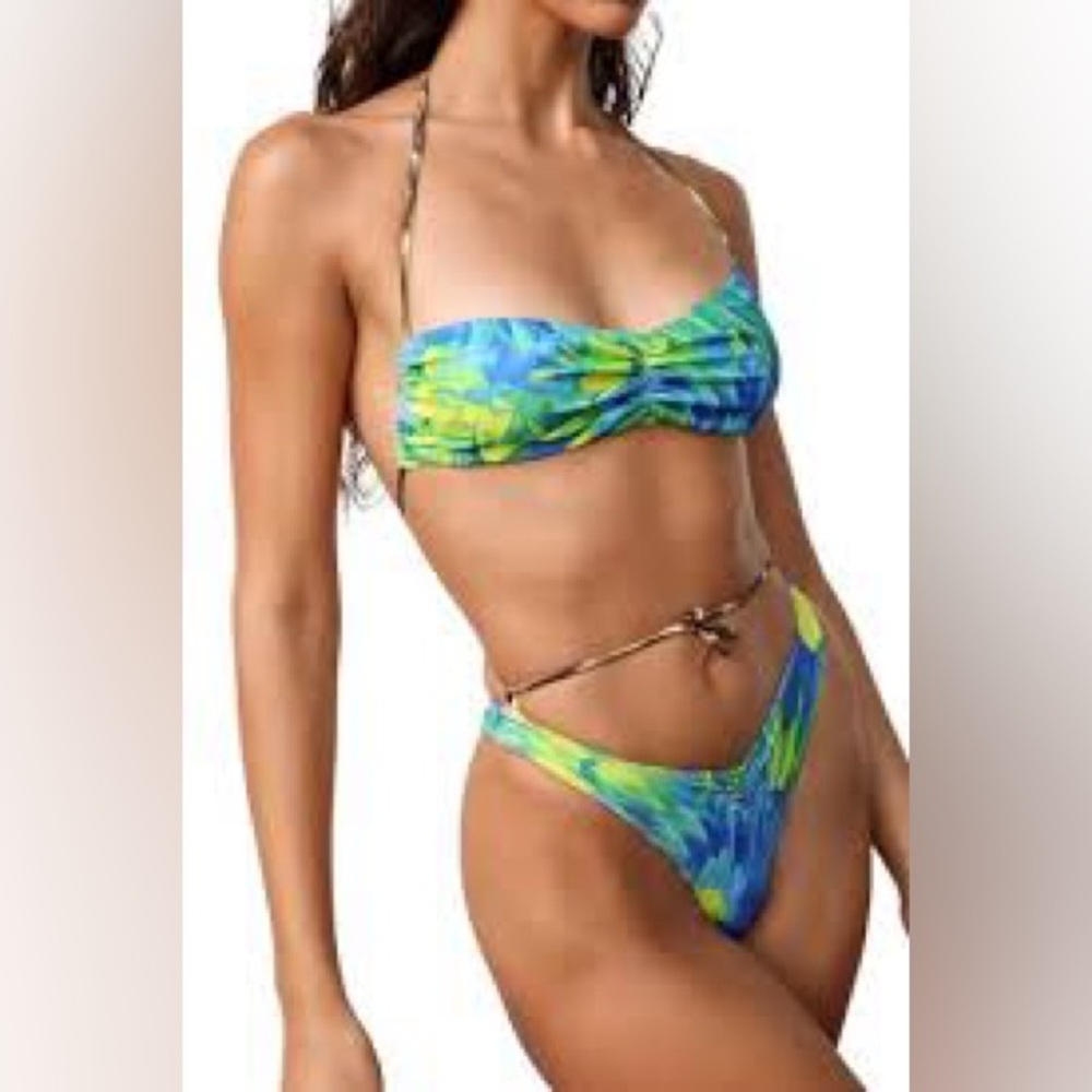🟢Melissa Simone Christine Ruched Bikini Set Blue & Green Swim🟢